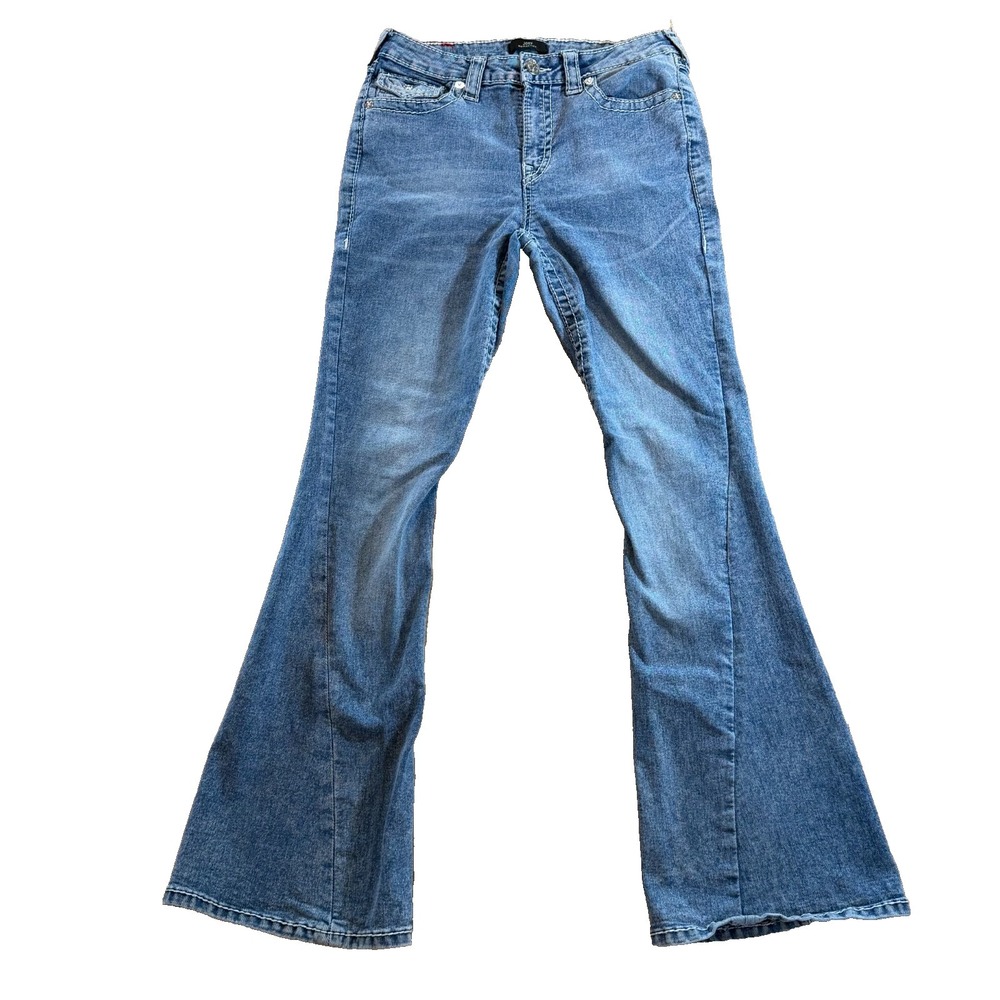 True Religion Joey Big T Womens Jeans 31 Flare Twisted Seam Flap Pockets Y2K